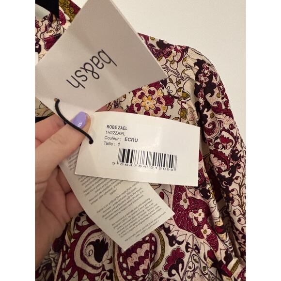 ba&sh Dress Womens Small Zael Paisley Short Sleeve Midi Ecru V-Neck NWT - Picture 10 of 12